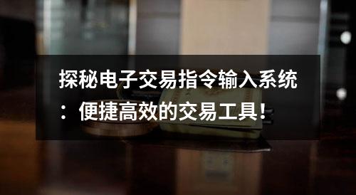 探秘电子交易指令输入系统：便捷高效的交易工具！